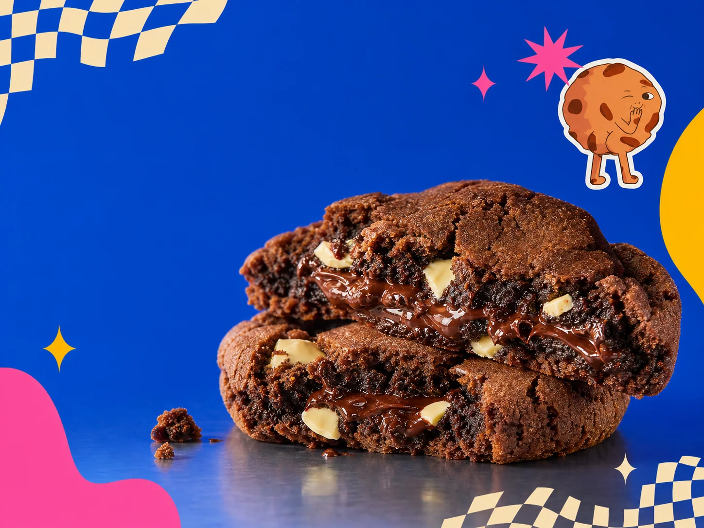 Campanha Cookie Pisca com cookie recheado e identidade colorida